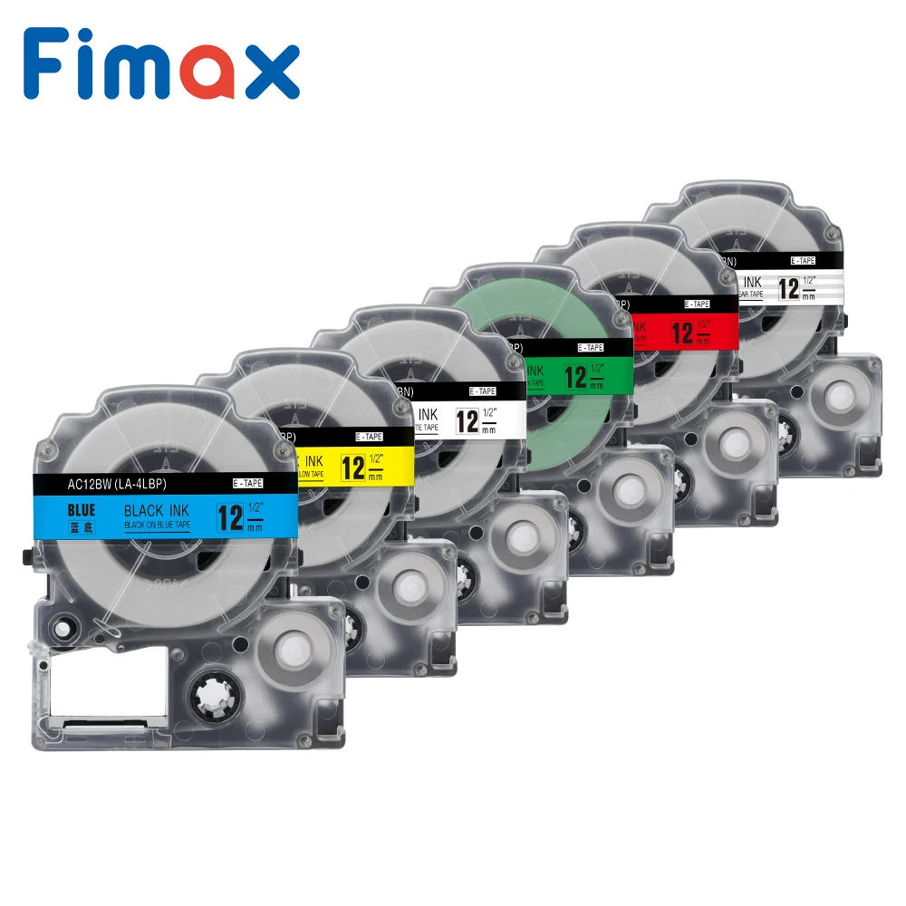 Fimax 6 pcs SS12KW SS9KW Combo Set compatible for Epson/King Jim Printer Label Tapes ST12KW SS12BW SS12YW  Ribbons 12mm*8m LW800