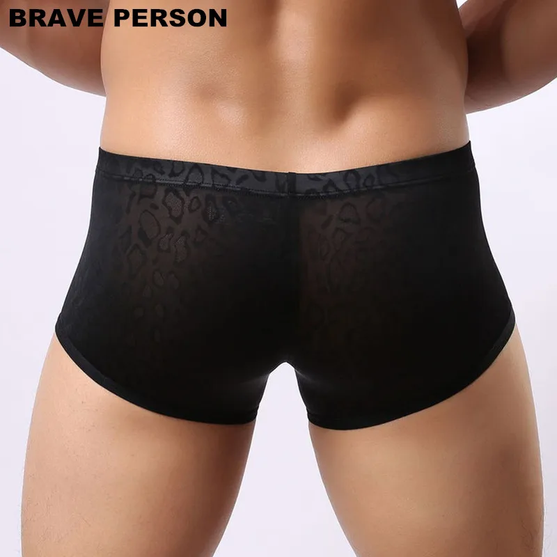 BRAVE PERSON Nylon Lace Men\'s Boxer Shorts U convex Pouch Sexy Transparent Underwear Men Boxers Slip Thin Cool Boxer For Men