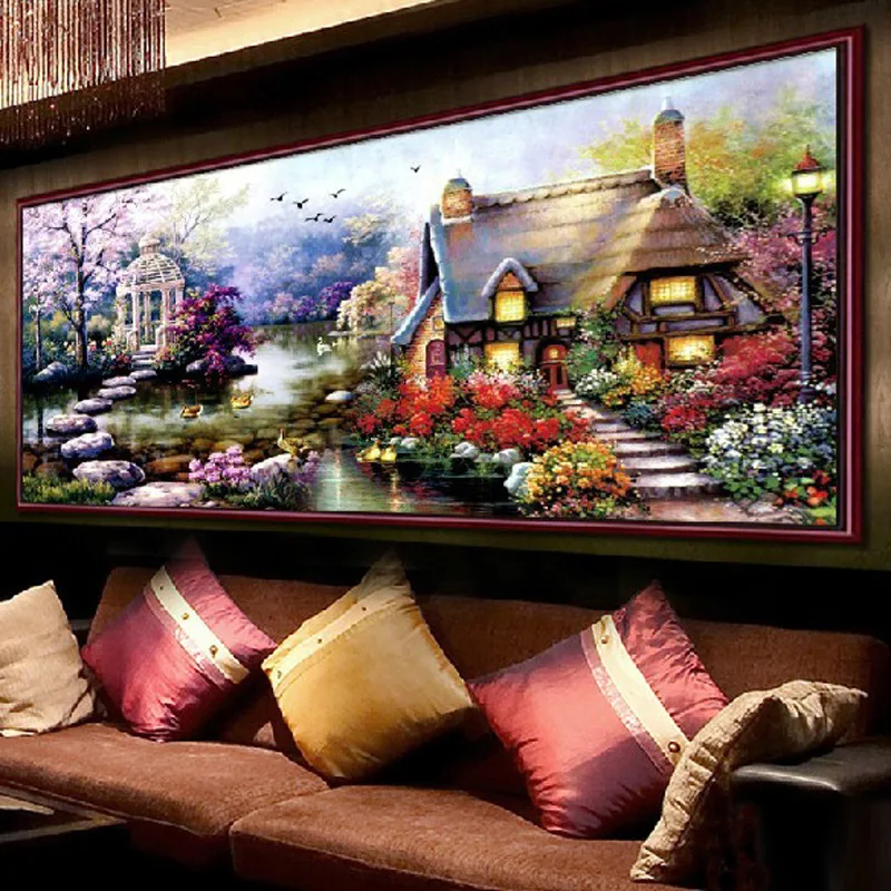 [ Super deals ]68*38 Needlework,DMC Cross stitch,Sets For Embroidery kits,Garden Cottage Pattern Cross-Stitching,Wall Home Decro