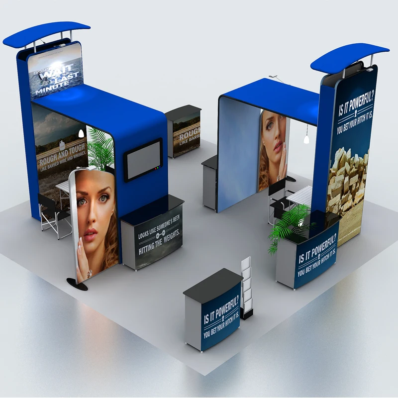 20ft Portable Trade Show Display Pop Up Stand Banners Booth with Podium TVmount Tradeshow Displays Include Everything