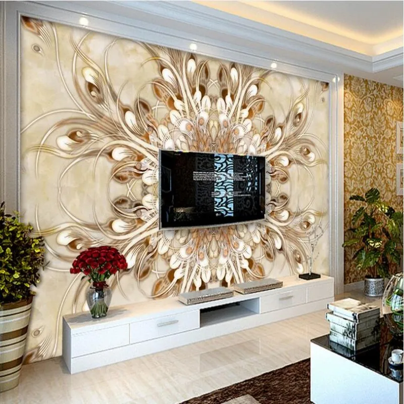 

wellyu Customized large frescoes exquisite European pattern stone European TV backdrop nonwovens environmental wallpaper