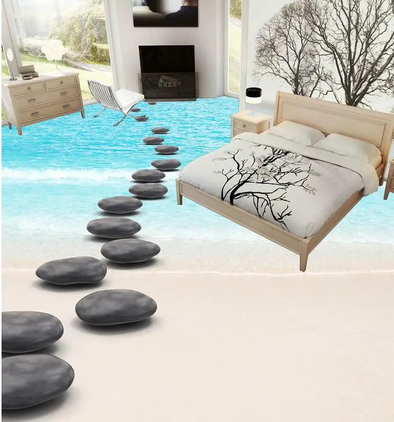 

Modern Floor painting Black beach pebbles Custom 3D painting floor wallpaper PVC adhesive