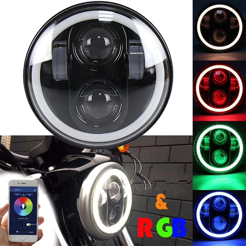 

RGB 5.75 INCH Motorcycle Halo Angel Eyes 5-3/4'' Round Headlamp High Low Beam For Harlely Dyna Softail V-rod Sportster