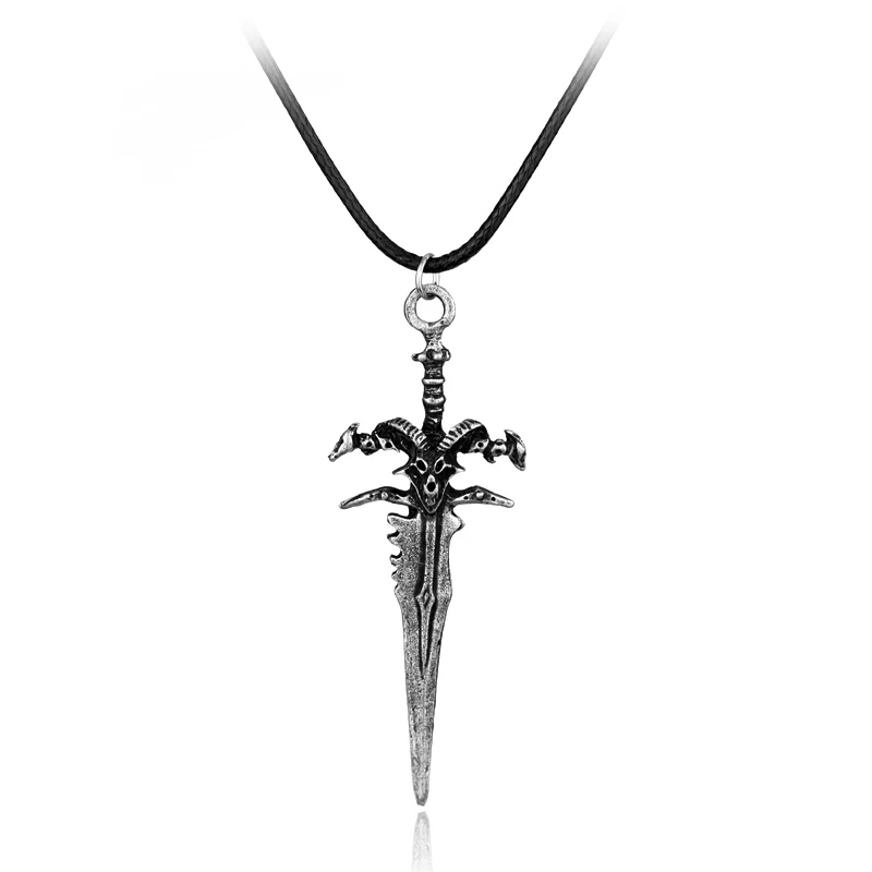 dongsheng WOW Death Knight Frostmourne Sword Pendant Necklace WOW Weapons Necklace Rope Jewelry For Men Gift-30