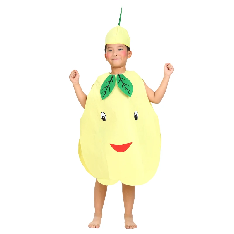 Children Halloween Party Fruit Vegetable Cartoon Pear Costume Performance Clothing Hat+clothes