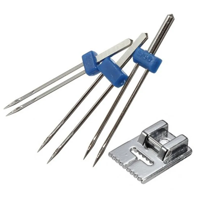 6Pcs Sewing Machine Double Needle (Size 2.0/90 3.0/90 4.0/90) & 9 Groove Pintuck Presser Foot 5BB5192