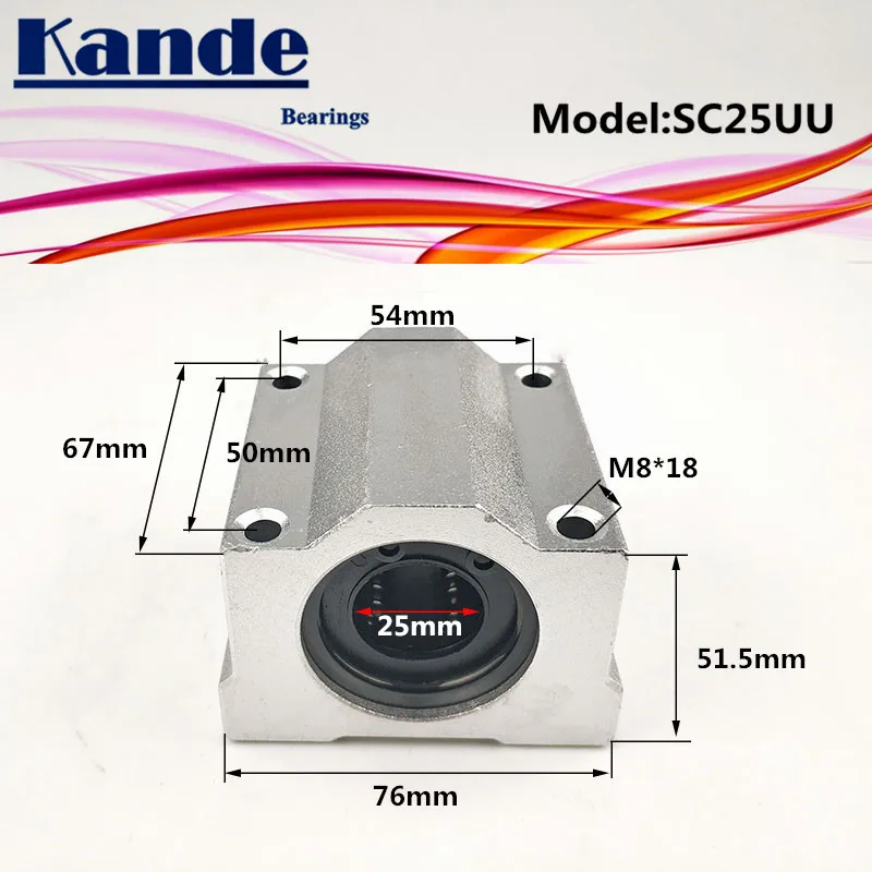 Kande Bearings  2pcs SC25UU SC25 UU Linear motion Ball Bearing Slide block bushing for 25mm SC25 SC