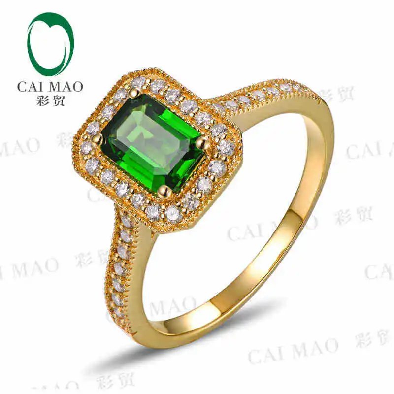 CaiMao 18KT/750 Yellow Gold 0.66 ct Natural Tsavorite  & 0.33 ct Full Cut Diamond Engagement Gemstone Ring Jewelry