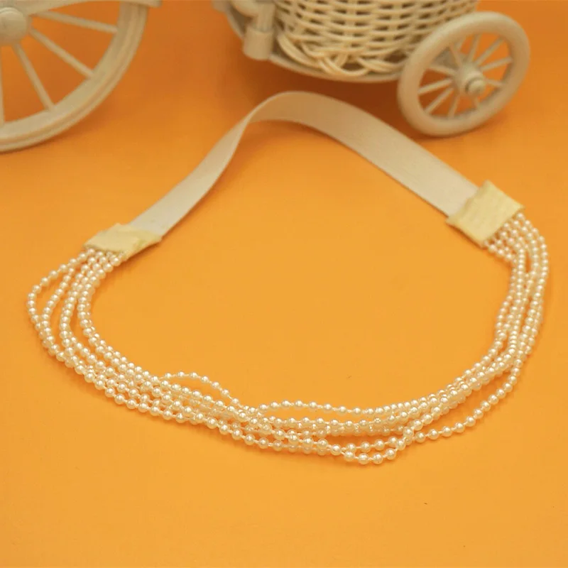 Boho Simulated-Pearl Beaded Multilayer Chain Non-slip Head Dress Headband Headpiece Bridal Wedding Hairstyle Hair Accessories