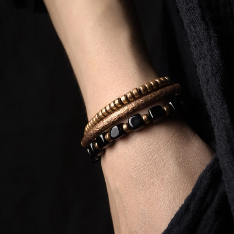 Black Onyx Multilayer Bracelet Hammered Artificial Oxidized Copper Accessories Men Women Health Punk Street Designer Jewelry