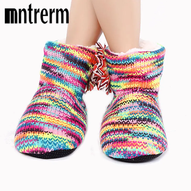 Mntrerm New Warm Soft Sole Woman Indoor Floor Slippers For Women Shoes Crochet Flowers Home Slippers Shoes chinelo Winter Gift