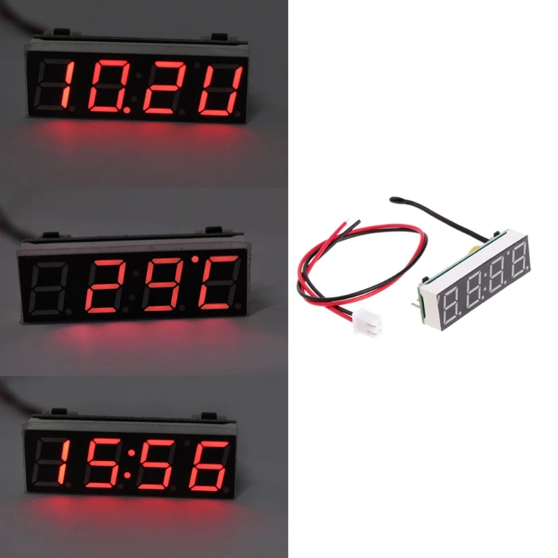 OOTDTY Digital Car LED Electronic Clock Time Temperature Voltage 3 in 1 Meter 12V 5-20V