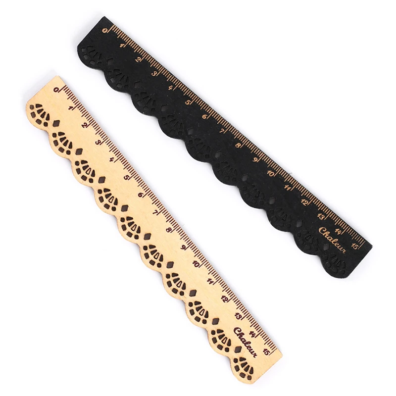 2 Pcs Vintage Sweet Lace Ruler White and Black 15cm Sculpture Wood Drawing Ruler for Kids School Supplies Stationery Student