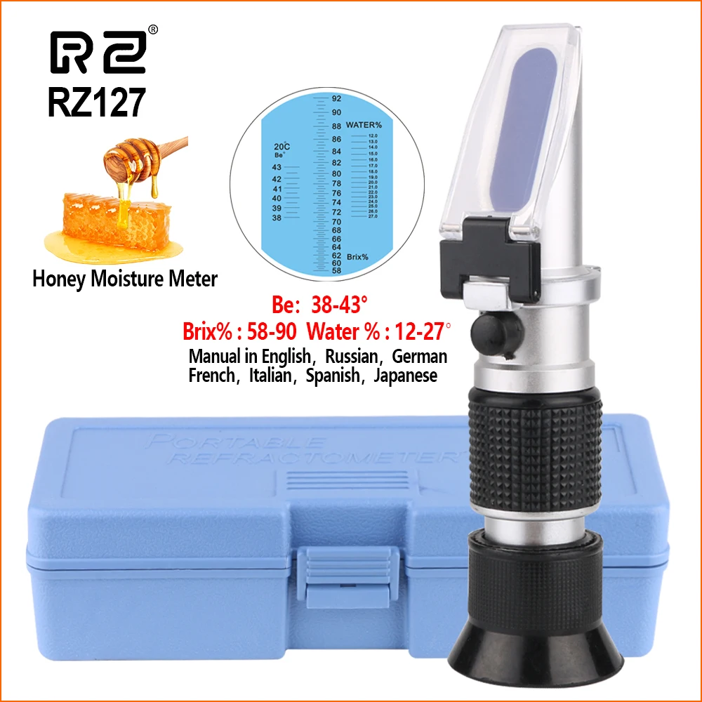RZ refractómetro de mano, medidor de miel, medidor de apicultura de azúcar, 58-92%, refractómetro automático, refractómetro de concentración Digital Brix