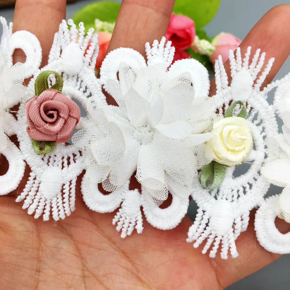 

10X African Vintage Cotton 3D Rose Flower Lace Edge Trim Chiffon Applique Ribbon Fabric Wedding Dress Clothing DIY Sewing Craft