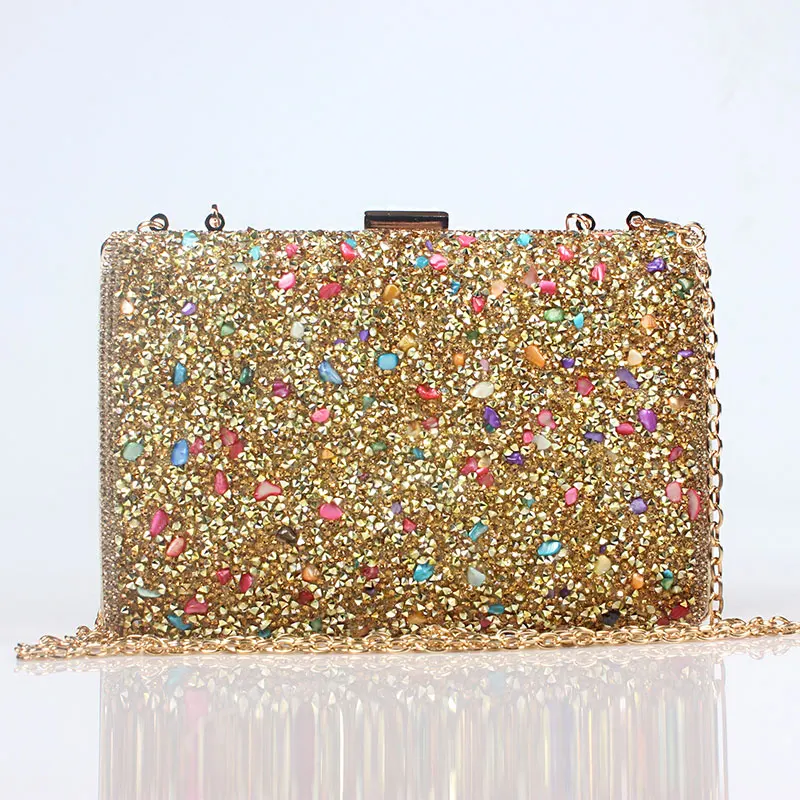 Women elegant fashion Splice Rhinestone wedding party clutch Silver / Black / Gold evening bag ladies shoulder bag flap purse