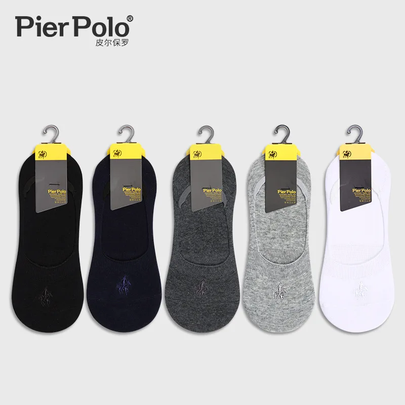 

PIER POLO Brand Summer Invisible Men's Socks Pure-color Embroidered Boat Socks Cotton Casual Short Socks Manufacturer Wholesale