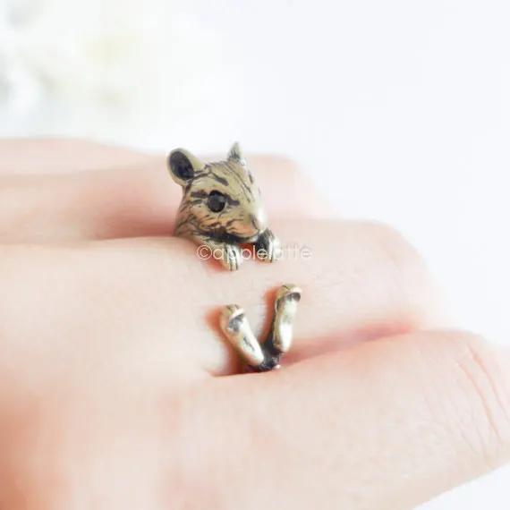 Kinitial 1PCS Antique Bronze Vintage Brass Knuckle Hamster Ring Mid Finger Boho Chic Mice Animal Mouse Rings For Men Women