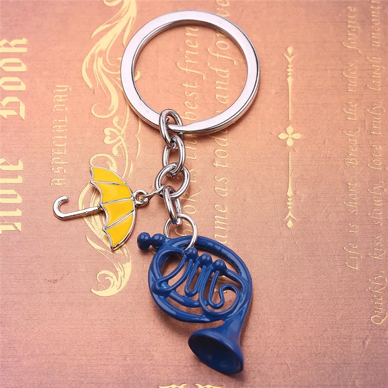 1pc HIMYM How I Met Your Mother Key Chain Yellow Umbrella mother Blue French Horn Keychain Key Ring Women Men Car Accessories