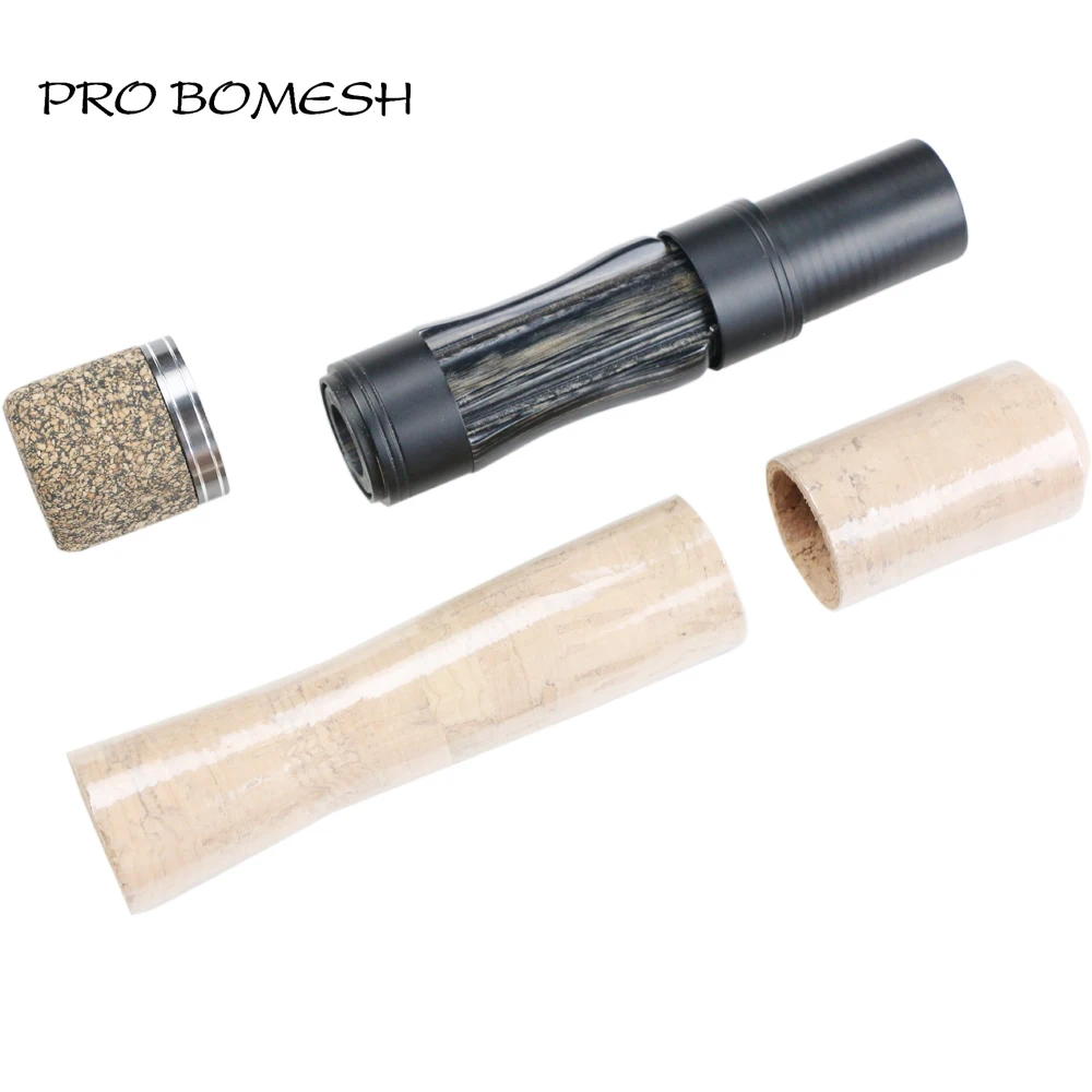 Pro Bomesh 1 Set AA Grade Cork Handle Wood Spinning Reel Seat Set Rubberized Cork Fighting Butt Cap DIY Trout Rod Pole Accessory