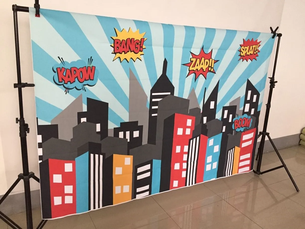 Mehofond Chụp Ảnh Phông Nền Siêu Anh Hùng Sinh Nhật Supergirl Trên Bầu Trời Thành Phố Xây Dựng Cho Bé Để Chụp Photocall Nền