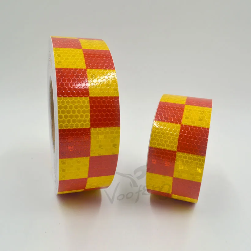 Roadstar 5cmx5m Shining Yellow Red Color Square Self-Adhesive Reflective Warning Tape for Car& Motorcycle