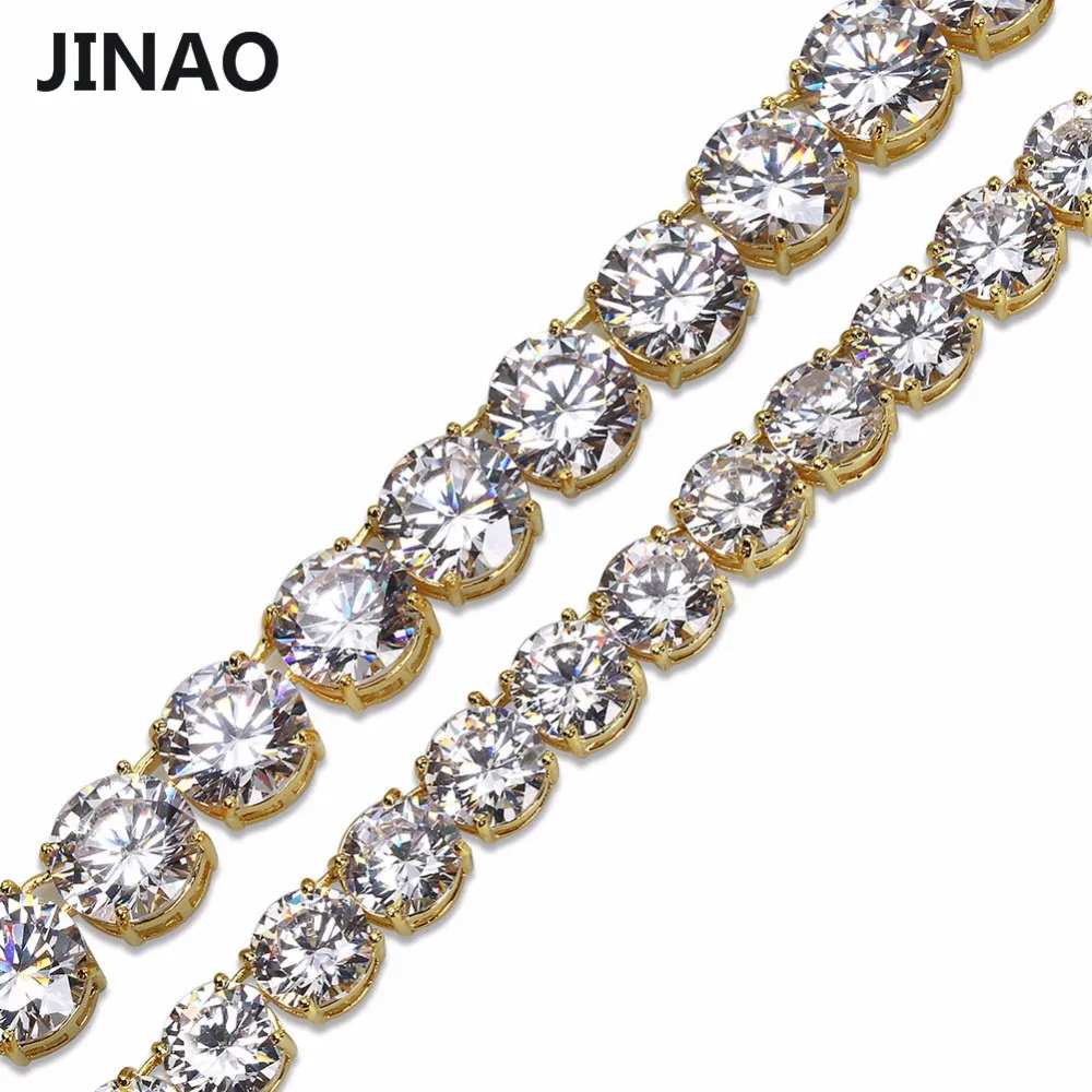 JINAO Hip Hop Male 10mm Tennis Chain Necklace Jewelry Necklace Copper Gold/Silver-Color Plated Micro Pave CZ Stone  20\