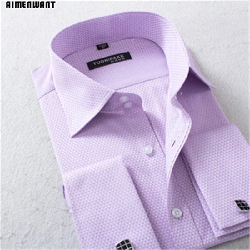 2023 Spring Business Shirt Mens Long Sleeve Slim Fit French Cuff Shirts Luxury Formal Checked Tees For Gifts Free Shipping