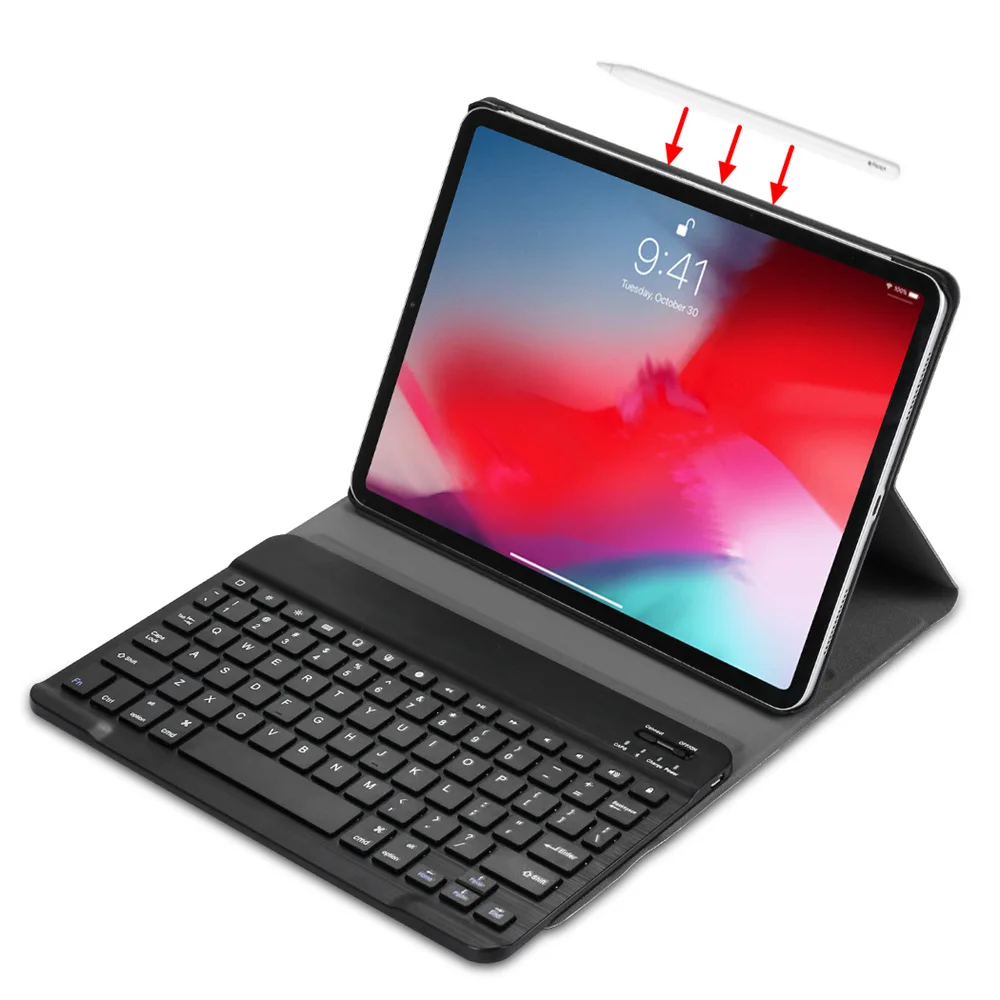 For iPad Pro 11 2018 A1980 A2013 A1934 Detachable Wireless Bluetooth Keyboard+Slim Folio Smart Stand PU Leather Case Cover