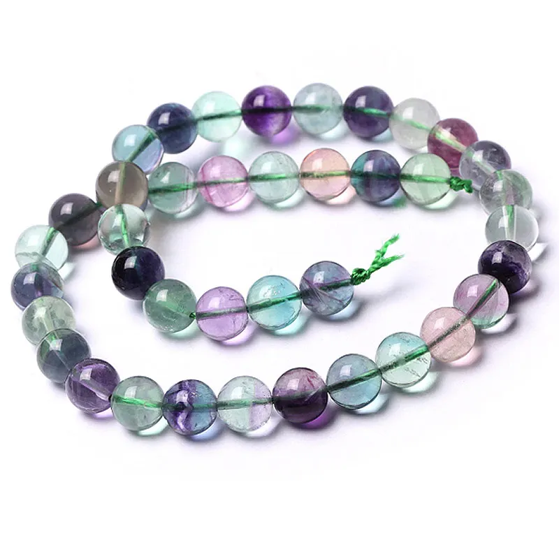 Perles rondes en Fluorite violette et verte AAA de 6 à 12mm, pour la fabrication de bijoux, collier de 15 pouces, bricolage de Bracelets