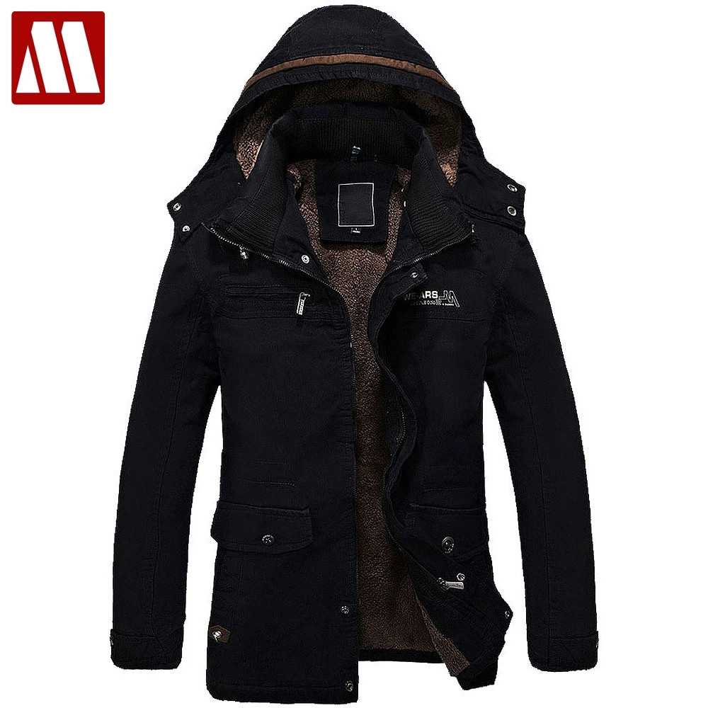 

Men's Fur Lined Jacket Thick Long Warm Winter Fit Hooded Coat Overcoat men winter jackets mens cotton coats outwear Asia size