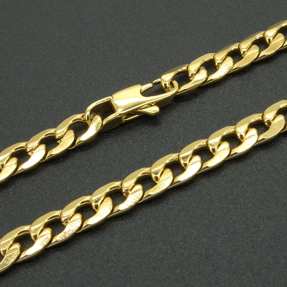 

Gold Color Necklace Stainless Steel 6MM 20''-36'' Inches Men Women Fashion Jewelry Curb Cuban Chain Masculine Choker