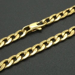 Gold Color Necklace Stainless Steel 6MM 20''-36'' Inches Men Women Fashion Jewelry Curb Cuban Chain Masculine Choker