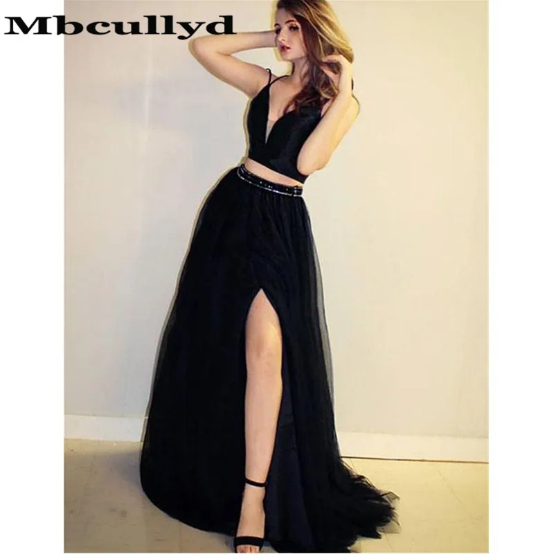 Elegant Two Pieces Prom Dresses 2023 Long Sexy V Neck Open Back Girls Graduation Pageant Dress High Split Evening Party Gowns