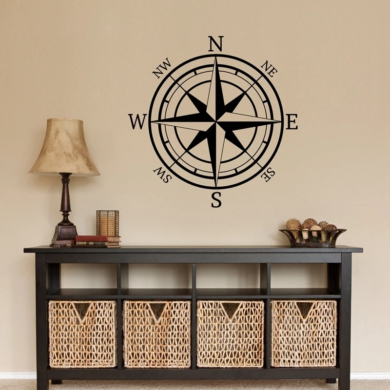 Nautical Compass Wall Decal Compass Rose Navigate Vinyl Sticker Nature Art Ship Ocean Sea Wall Decor