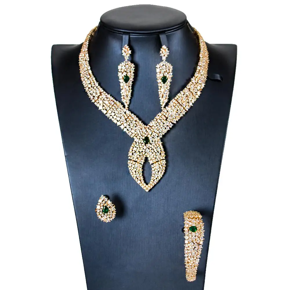 

LAN PALACE new 5A cubic zirconia Anniversary jewelry sets Necklace/Earrings/Ring/Bracelet 4PCS for women free shipping