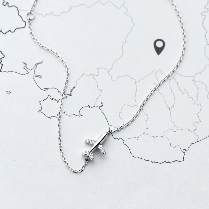 1 Pcs 925 Sterling Silver Jewelry Bracelet Female Crystal Aircraft airplane Bracelet Temperament Personality Hand Jewelry Gift