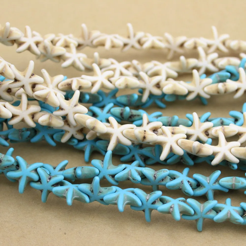 Linsoir Approx.38pcs/Strand 13x13mm Starfish Shape Turquoises Beads Loose Spacer Beads Seed Beads for DIY Jewelry Making