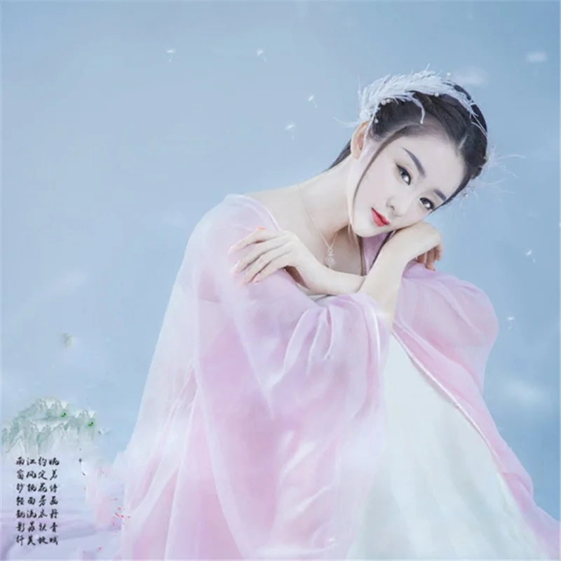 Qian Meng Women's Hanfu Pink White Fairy Costume Photo House Thematic Photography Costume Tang Ruqun Performance Hanfu