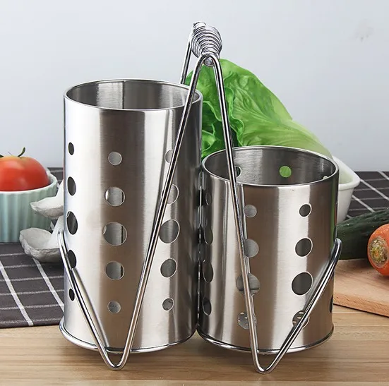 

1set Creative Stainless Steel Hanging Chopsticks Tube Tableware Cage Rack Box Kitchen Catering KX 044