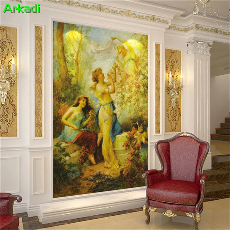 European aesthetic character flower oil painting entrance entrance background religious angel photo custom wallpaper home decor