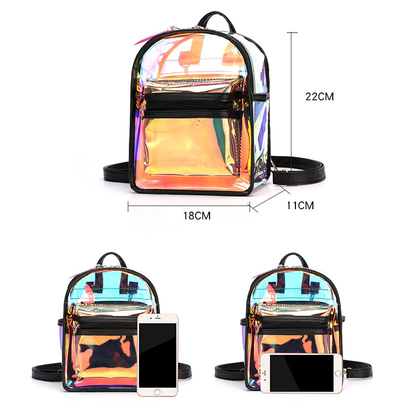 Clear Transparent Backpack Black Laser Small Bags For Summer School Bagpack For Teenage Girls Travel Bag Kawaii Ita Bag Mochila