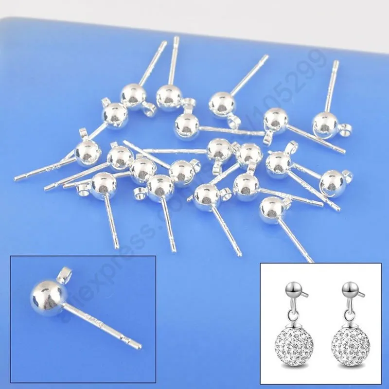 

Wholesale 100PCS Lot 925 Fine Jewelry Findings Real Pure 925 Sterling Silver Earring Making Components Ear Pin Ball Beads Head