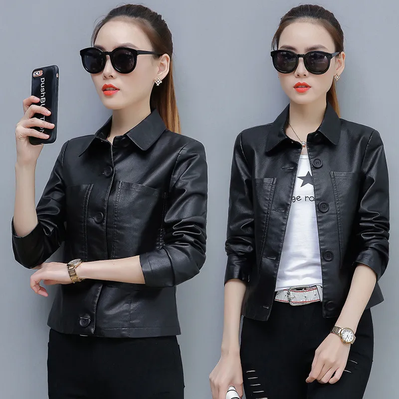 Pu Motorcycle Leather Coat Women\'s 2023 Spring Autumn New Hong Kong Style Chic Jacket Short Loose Fashion Wild Leather Jackets