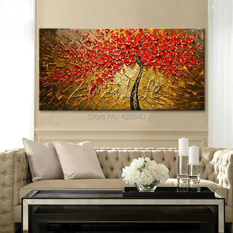 

Canvas oil Painting palette knife 3D texture acrylic red Flower Wall art Pictures For Living Room home decor cuadros decoracion9