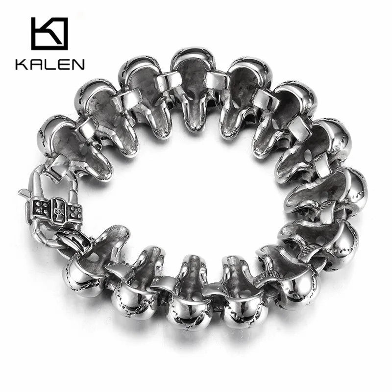 Kalen Skull Charm Men's Hand Bracelet Stainless Steel Punk Skeleton Male Wrap Metal Vintage Bangle European Punk Jewelry Gift