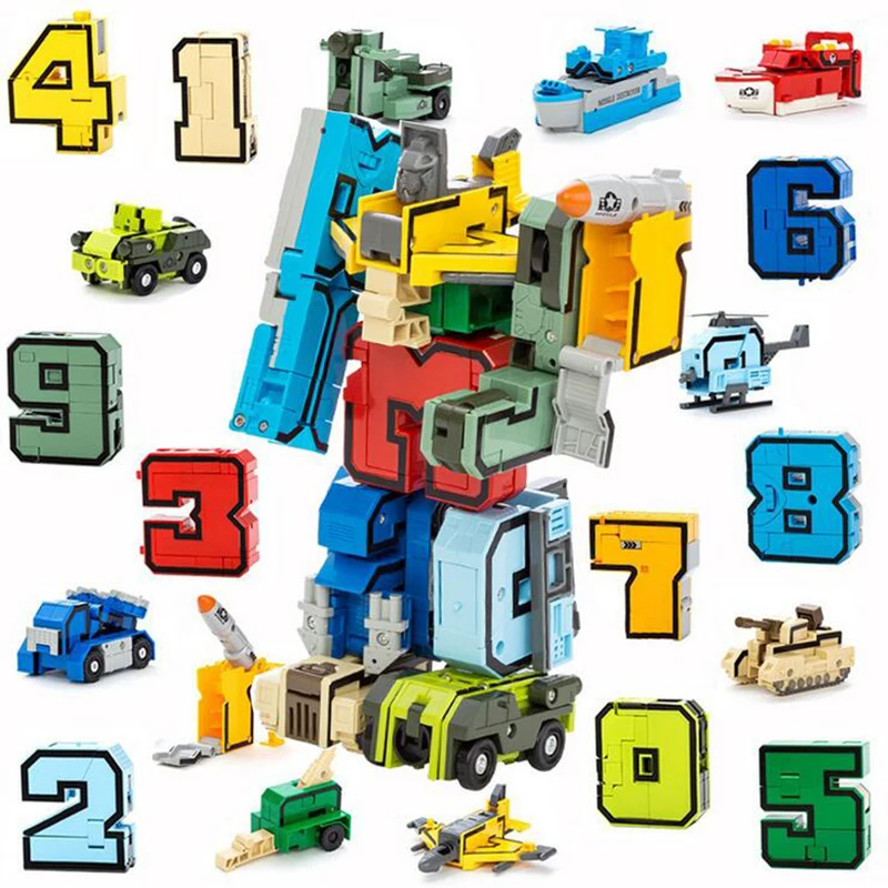 10Pcs Kreative Transformation Anzahl Roboter Montage Pädagogische Blöcke Action Figure Anzahl Roboter Verformung Roboter Spielzeug