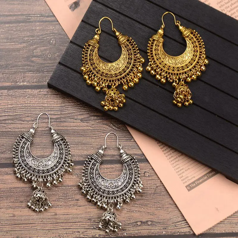 Classic Ethnic Water Drop Jhumka Earrings Women Vintage Carved Turkish Silver Color Tassel Indian Turkey Jewelry Ladies Bijoux