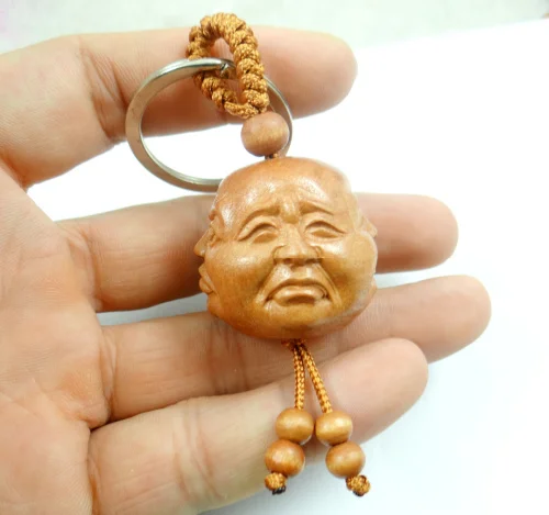 Natural mahogany three-dimensional engraving Buddha wood keychain realistic key ring jewelry gift for men and women 1pc