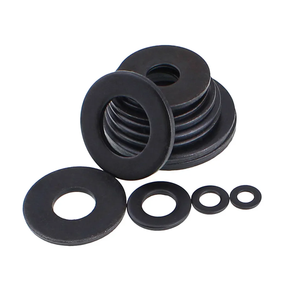 Carbon Steel Flat Washer Grade 8.8 Black Flat Washer Furniture Gaskets 2-100Pcs M2 M2.5 M3 M4 M5 M6 M8 M10 M12 M14 M16-M27